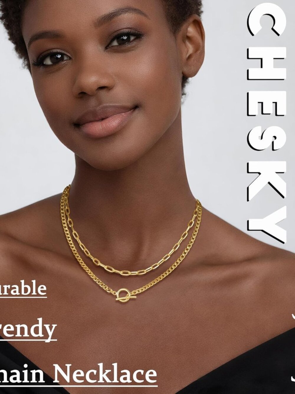 Layered Necklaces for Women, 14K Gold Plated Chain Necklace Women Trendy Cuban L - Picture 3 of 8